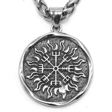 Load image into Gallery viewer, ENXICO Vegvisir The Viking Runic Compass with Sun Rays Pattern Pendant Necklace ? 316L Stainless Steel ? Nordic Scandinavian Pagan Jewelry