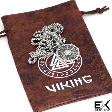 ENXICO Viking Shield Pendant with Aegishjalmur Helm of Awe Pattern Pendant Necklace ? 316L Stainless Steel ? Nordic Scandinavian Viking Jewelry