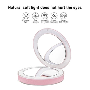 2TRIDENTS Portable Folding Led Mirror for Makeup Handheld Mirror with 10 LED Lights - USB Cable - Battery Chargeable