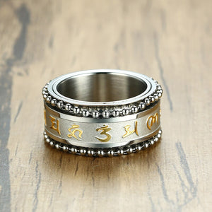 GUNGNEER Stainless Steel Hindu Om Ring Strength Buddhist Necklace Prayer Jewelry Set For Men