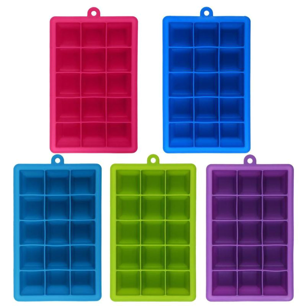 2TRIDENTS 3 Pcs Ice Cube Tray BPA Free Set with 15 Cubes Ice Maker for Wine Kitchen Drinking Bar Accessories (Blue)