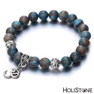 HoliStone Natural Stone & OM Charm Stretch Bracelet ? Anxiety Stress Relief Yoga Meditation Energy Healing Balancing Lucky Charm Bracelet for Women and Men