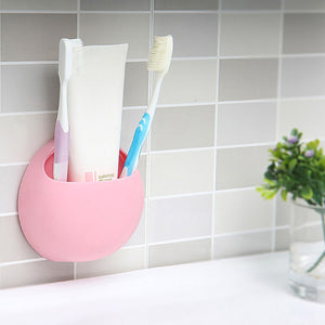 2TRIDENTS Wall Mounted Egg Shape Toothbrush Holder Cup Bathroom Plastic Toothpaste Dispenser Hook Cup Home Kitchen Storage Organizer (Blue)