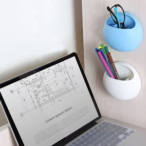 2TRIDENTS Wall Mounted Egg Shape Toothbrush Holder Cup Bathroom Plastic Toothpaste Dispenser Hook Cup Home Kitchen Storage Organizer (Blue)