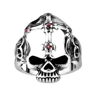 GUNGNEER Men's Big Cross Skull Ring Stainless Steel Christ Biker Jewelry Accessory Outfit