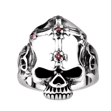 Load image into Gallery viewer, GUNGNEER Men&#39;s Vintage Cross Skull Ring Necklace Stainless Steel Christ Biker Punk Jewelry Set