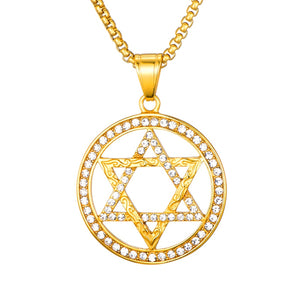 GUNGNEER Stainless Steel David Star Necklace Jewish Jerusalem Jewelry Gift For Men Women