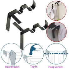 Load image into Gallery viewer, 2TRIDENTS Double Curtain Rod Bracket Set of 2 Curtain Holder Tap into Window Frame Hanging Curtain Bracket