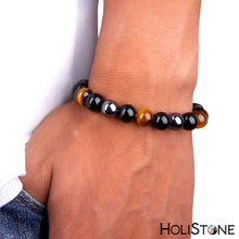 Load image into Gallery viewer, HoliStone Black Obsidian and Tiger Eye Natural Stone Beads Bracelet ? Anxiety Stress Relief Yoga Beads Bracelets Chakra Healing Crystal Bracelet for Women and Men