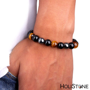 HoliStone Black Obsidian and Tiger Eye Natural Stone Beads Bracelet ? Anxiety Stress Relief Yoga Beads Bracelets Chakra Healing Crystal Bracelet for Women and Men