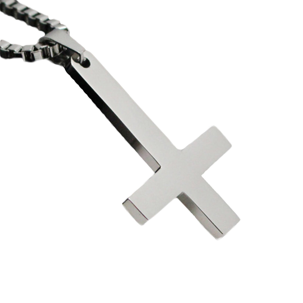 GUNGNEER Stainless Steel Inverted Cross Pendant Necklace Occult Satan Jewelry For Men