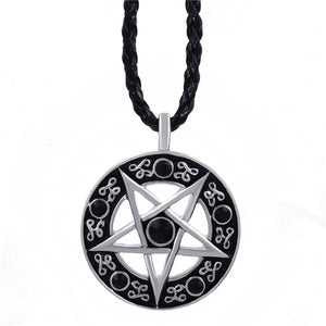 GUNGNEER Round Face Pentagram Necklace Satanic Inverted Pentacle Star Jewelry For Men