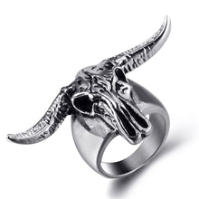 Load image into Gallery viewer, GUNGNEER Stainless Steel Satan Ram Skull Ring Satanic Biker Jewelry Accessory For Men