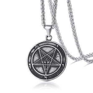 GUNGNEER Satanic Sigil of Baphomet Pendant Necklace Leather Bracelet Jewelry Set Gift