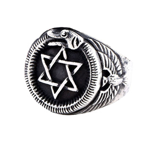 GUNGNEER Seal of Solomon David Star Ring Stainless Steel Jewish Occult Jewelry For Men