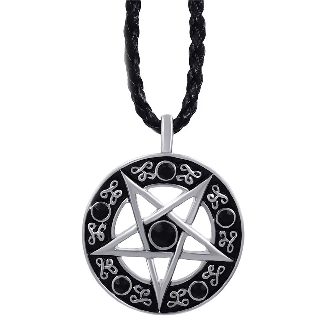 GUNGNEER Round Face Pentagram Necklace Satanic Inverted Pentacle Star Jewelry For Men