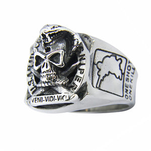 GUNGNEER Army Gothic Punk Skull Ring Stainless Steel Halloween Jewelry Accessories Men Women