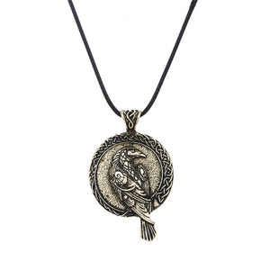 GUNGNEER Irish Celtic Norse Talisman Viking Crow Raven Pendant Necklace Jewelry for Men Women