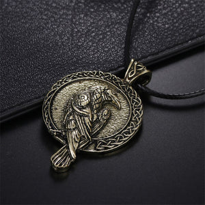 GUNGNEER Irish Celtic Norse Talisman Viking Crow Raven Pendant Necklace Jewelry for Men Women