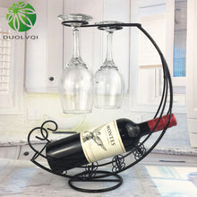 Load image into Gallery viewer, 2TRIDENTS Flexible Wine Bottle &amp; Glasses Holding Rack Storage for Bar Basement Kitchen Dining Room Perfect Home Decor (Black)