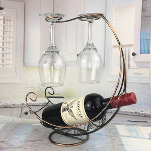 2TRIDENTS Flexible Wine Bottle & Glasses Holding Rack Storage for Bar Basement Kitchen Dining Room Perfect Home Decor (Black)