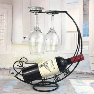 2TRIDENTS Flexible Wine Bottle & Glasses Holding Rack Storage for Bar Basement Kitchen Dining Room Perfect Home Decor (Black)