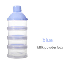 Load image into Gallery viewer, 2TRIDENTS Milk Powder Bottle - Four-Grid Formula Dispenser - Non-Spill Smart Stackable Baby Feeding Travel Storage Container (Blue)