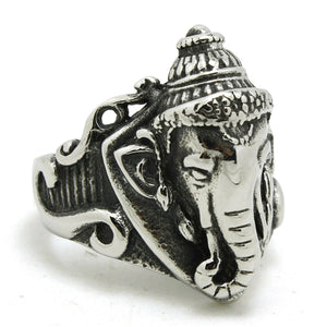 GUNGNEER Ganesha Om Ring Stainless Steel Ohm Lord Ganesh Elephant Hindu Jewelry For Men