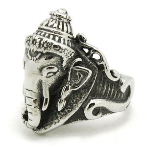 GUNGNEER Ganesha Om Ring Stainless Steel Ohm Lord Ganesh Elephant Hindu Jewelry For Men