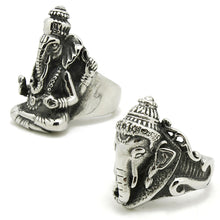 Load image into Gallery viewer, GUNGNEER Stainless Steel Ganesha Om Ring Lord Elephant Biker Ring Silver Jewelry Set For Men