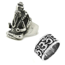 Load image into Gallery viewer, GUNGNEER Stainless Steel Hindu Amulet Yoga Ohm Aum Ring Ganesh Buddha Ring Jewelry Set For Men