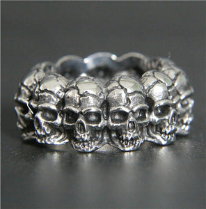 GUNGNEER Halloween Gothic Skull Band Ring Biker Bracelet Stainless Steel Jewelry Set Men Women