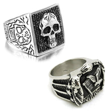Load image into Gallery viewer, GUNGNEER 2 Pcs Fashion American Flag Eagle Skull Biker Ring Stainless Steel Jewelry Set Men