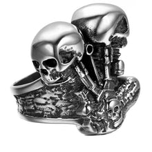 Load image into Gallery viewer, GUNGNEER 2 Pcs Stainless Steel Biker Skeleton Skull Ring Gothic Protection Jewelry Set Men