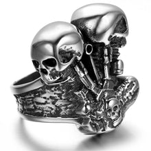 Load image into Gallery viewer, GUNGNEER 2 Pcs Motor Biker Engine Skull Ring Stainless Steel Men Fashion Biker Jewelry Set