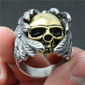GUNGNEER 2 Pcs Stainless Steel FTW Punk Biker Motorbiker Skull Ring Jewelry Set Men Women