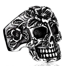 Load image into Gallery viewer, GUNGNEER Flower Sugar Skull Biker Gothic Ring Stainless Steel Jewelry Accessories Men Women