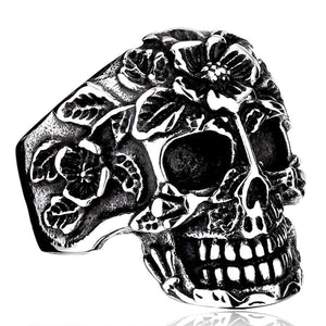 GUNGNEER Flower Sugar Skull Biker Gothic Ring Stainless Steel Jewelry Accessories Men Women