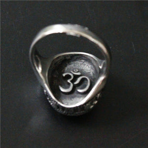 GUNGNEER Stainless Steel Ganesha Om Ring Lord Elephant Biker Ring Silver Jewelry Set For Men