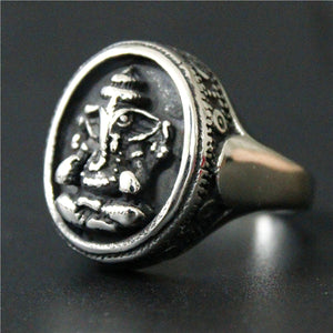 GUNGNEER Hindu Ganesha Om Ring Lord Elephant Ohm Aum Stainless Steel Jewelry For Men