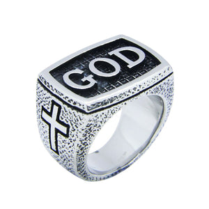 GUNGNEER 2 Pcs Men Stainless Steel Christian God Jesus Christ Ring Jewelry Accessory Set