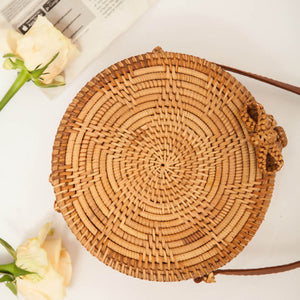 2TRIDENTS Circle Handwoven Rattan Bag - Crossbody Handbag For Any Occasions Such As Beach, Party, Shopping And Dating (loukong20x8cm)
