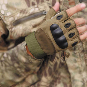 2TRIDENTS Tactical Hard Knuckle Half Finger Gloves - Green - Military Gloves - Army Combat Gloves with Rubber Hard Knuckles Airsoft (M)