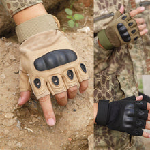 Load image into Gallery viewer, 2TRIDENTS Tactical Hard Knuckle Half Finger Gloves - Black - Military Gloves - Army Combat Gloves with Rubber Hard Knuckles Airsoft (L)