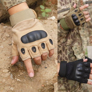 2TRIDENTS Tactical Hard Knuckle Half Finger Gloves - Black - Military Gloves - Army Combat Gloves with Rubber Hard Knuckles Airsoft (L)