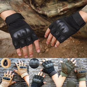 2TRIDENTS Tactical Hard Knuckle Half Finger Gloves - Green - Military Gloves - Army Combat Gloves with Rubber Hard Knuckles Airsoft (M)