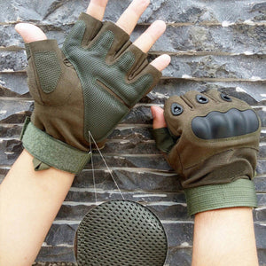 2TRIDENTS Tactical Hard Knuckle Half Finger Gloves - Black - Military Gloves - Army Combat Gloves with Rubber Hard Knuckles Airsoft (L)