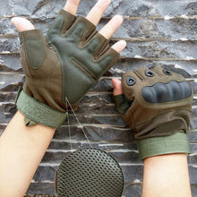 Load image into Gallery viewer, 2TRIDENTS Tactical Hard Knuckle Half Finger Gloves - Green - Military Gloves - Army Combat Gloves with Rubber Hard Knuckles Airsoft (M)