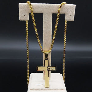 GUNGNEER Jesus Cross Necklace Stainless Steel Christ Pendant Jewelry Gift For Men Women