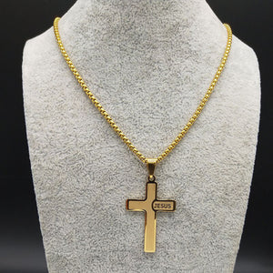 GUNGNEER Jesus Cross Necklace Stainless Steel Christ Pendant Jewelry Gift For Men Women